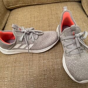 adidas Women's Cloudfoam Pure Running Shoe, Metal Grey/Chalk White/Signal Coral